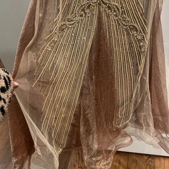 Elegant Gold and Brown Evening Gown - Picture 3 of 6